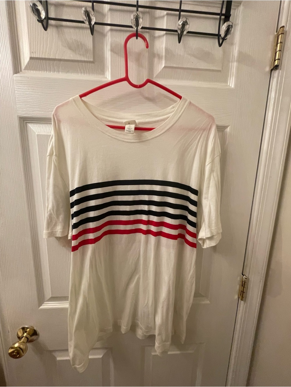 H&M White Tee with Black and Red Accent - XL